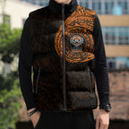 Personalized Wests Tigers Sleeveless Puffer Jacket Polynesian Tribal Chest and Sleeve Tattoo