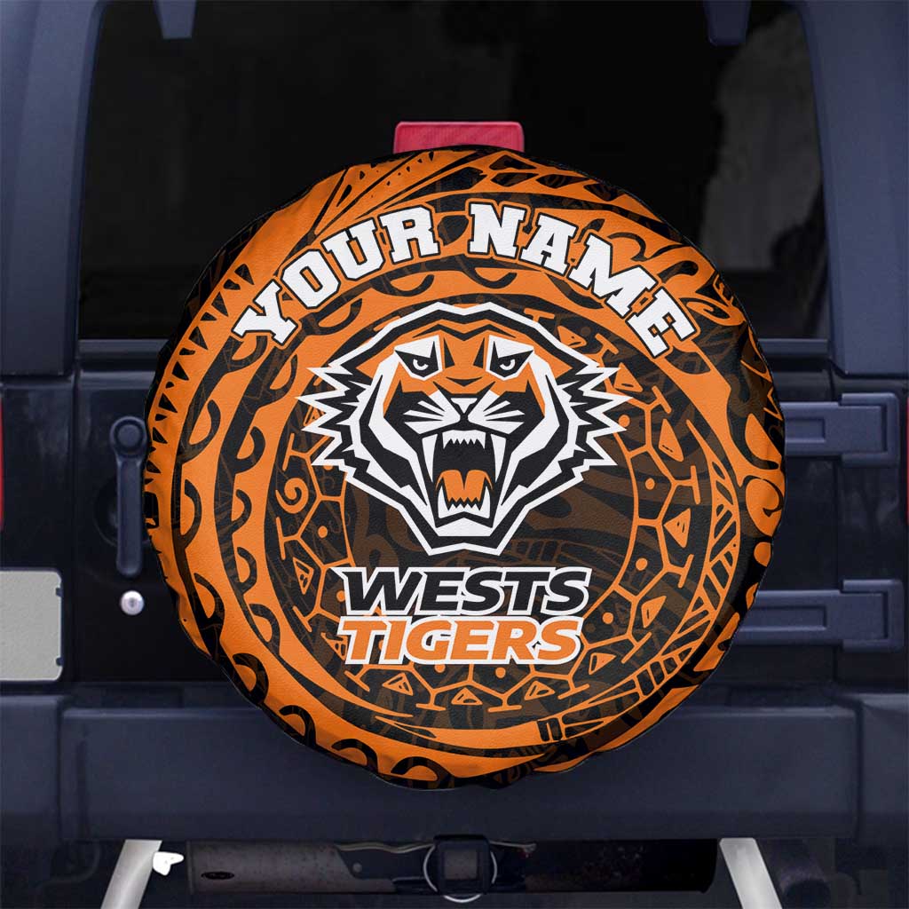 Personalized Wests Tigers Spare Tire Cover Polynesian Tribal Chest and Sleeve Tattoo