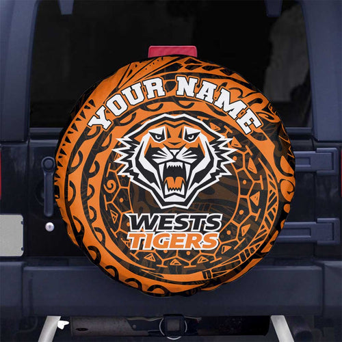Personalized Wests Tigers Spare Tire Cover Polynesian Tribal Chest and Sleeve Tattoo