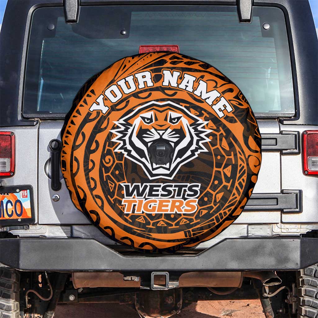 Personalized Wests Tigers Spare Tire Cover Polynesian Tribal Chest and Sleeve Tattoo