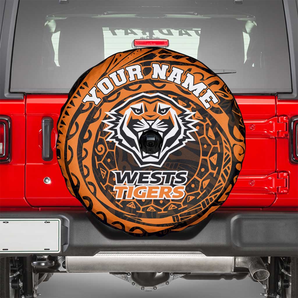 Personalized Wests Tigers Spare Tire Cover Polynesian Tribal Chest and Sleeve Tattoo