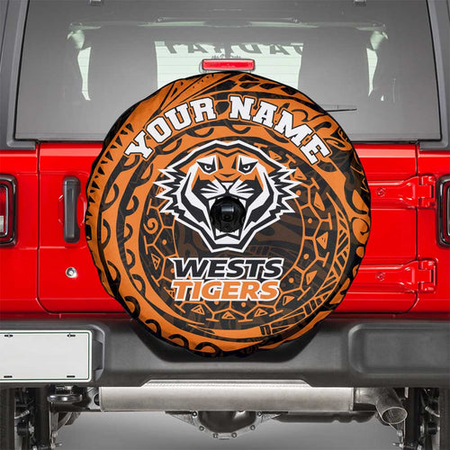 Personalized Wests Tigers Spare Tire Cover Polynesian Tribal Chest and Sleeve Tattoo