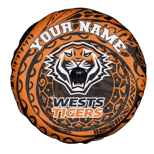 Personalized Wests Tigers Spare Tire Cover Polynesian Tribal Chest and Sleeve Tattoo