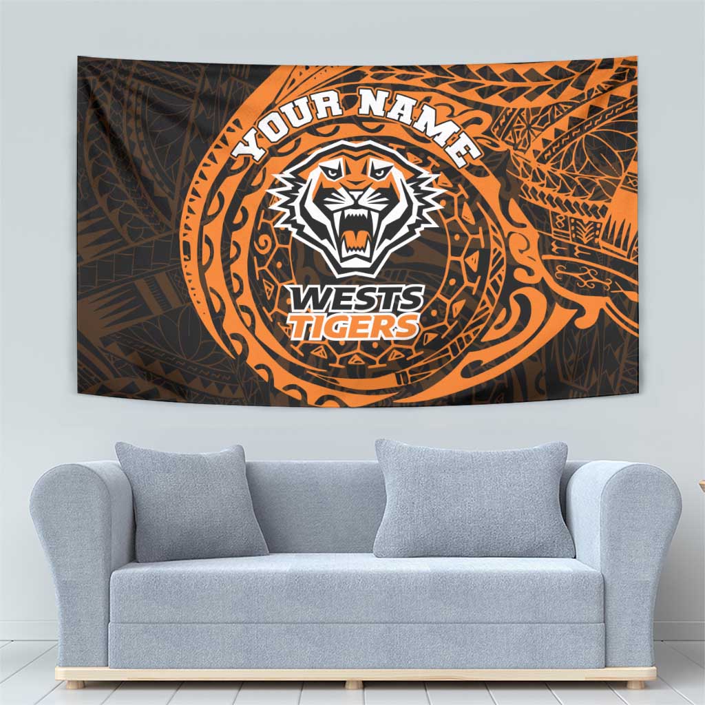 Personalized Wests Tigers Tapestry Polynesian Tribal Chest and Sleeve Tattoo