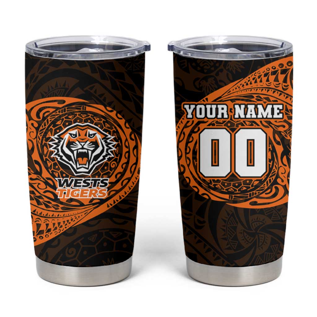 Personalized Wests Tigers Tumbler Cup Polynesian Tribal Chest and Sleeve Tattoo