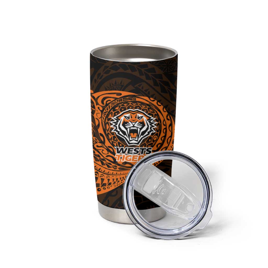 Personalized Wests Tigers Tumbler Cup Polynesian Tribal Chest and Sleeve Tattoo