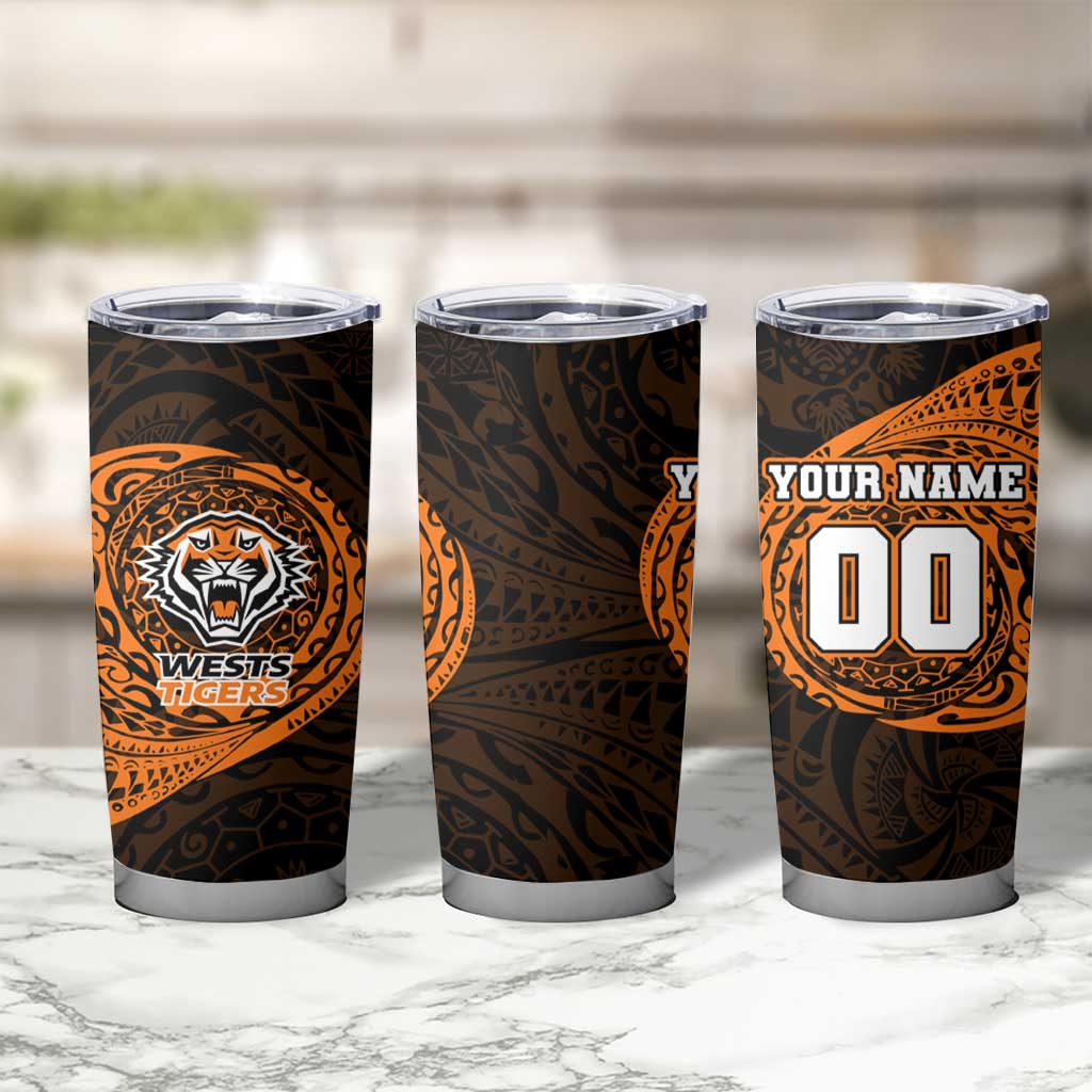 Personalized Wests Tigers Tumbler Cup Polynesian Tribal Chest and Sleeve Tattoo