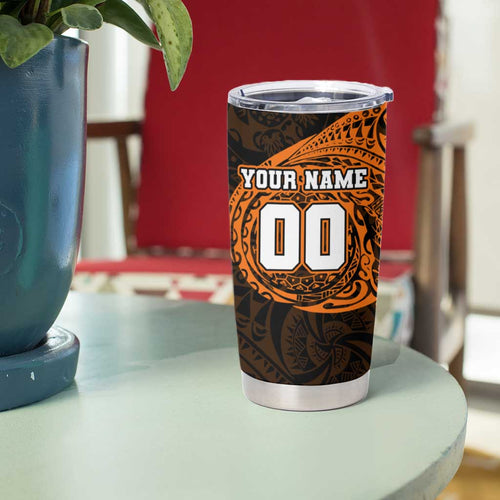 Personalized Wests Tigers Tumbler Cup Polynesian Tribal Chest and Sleeve Tattoo