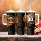 Personalized Wests Tigers Tumbler With Handle Polynesian Tribal Chest and Sleeve Tattoo