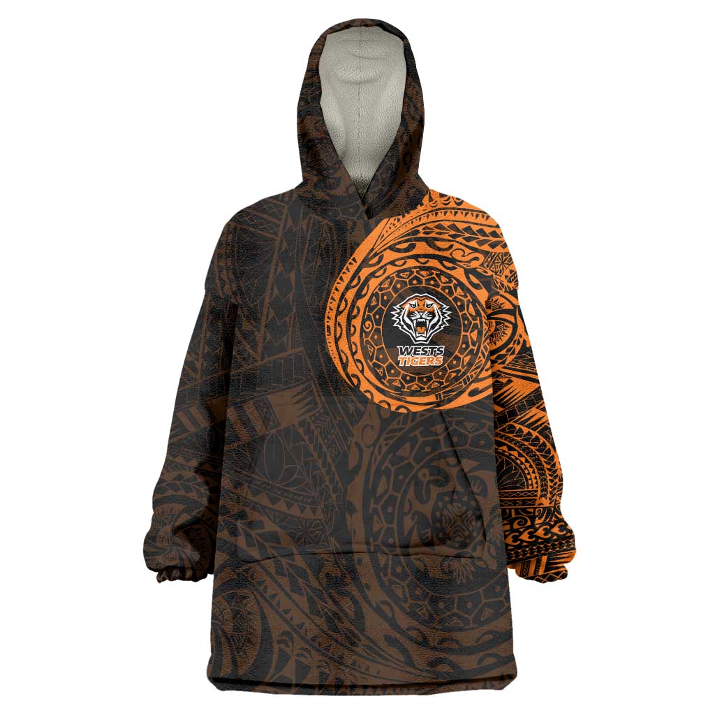 Personalized Wests Tigers Wearable Blanket Hoodie Polynesian Tribal Chest and Sleeve Tattoo