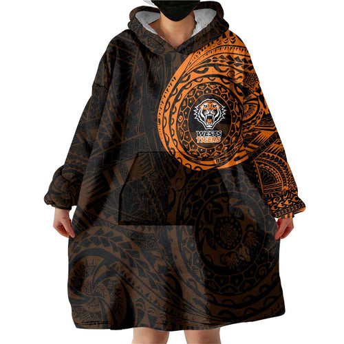 Personalized Wests Tigers Wearable Blanket Hoodie Polynesian Tribal Chest and Sleeve Tattoo