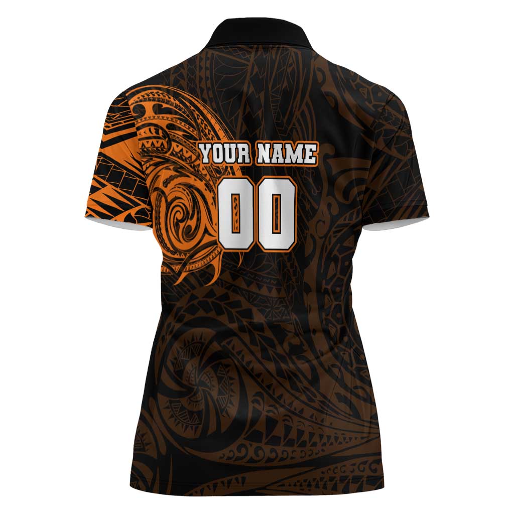 Personalized Wests Tigers Women Polo Shirt Polynesian Tribal Chest and Sleeve Tattoo