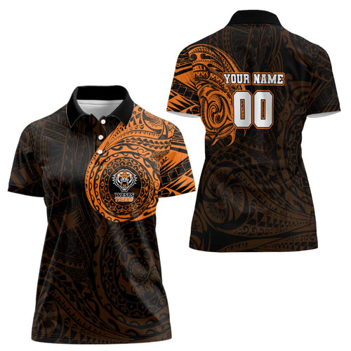 Personalized Wests Tigers Women Polo Shirt Polynesian Tribal Chest and Sleeve Tattoo