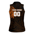 Personalized Wests Tigers Women Sleeveless Polo Shirt Polynesian Tribal Chest and Sleeve Tattoo