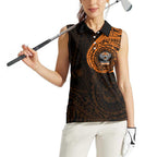 Personalized Wests Tigers Women Sleeveless Polo Shirt Polynesian Tribal Chest and Sleeve Tattoo