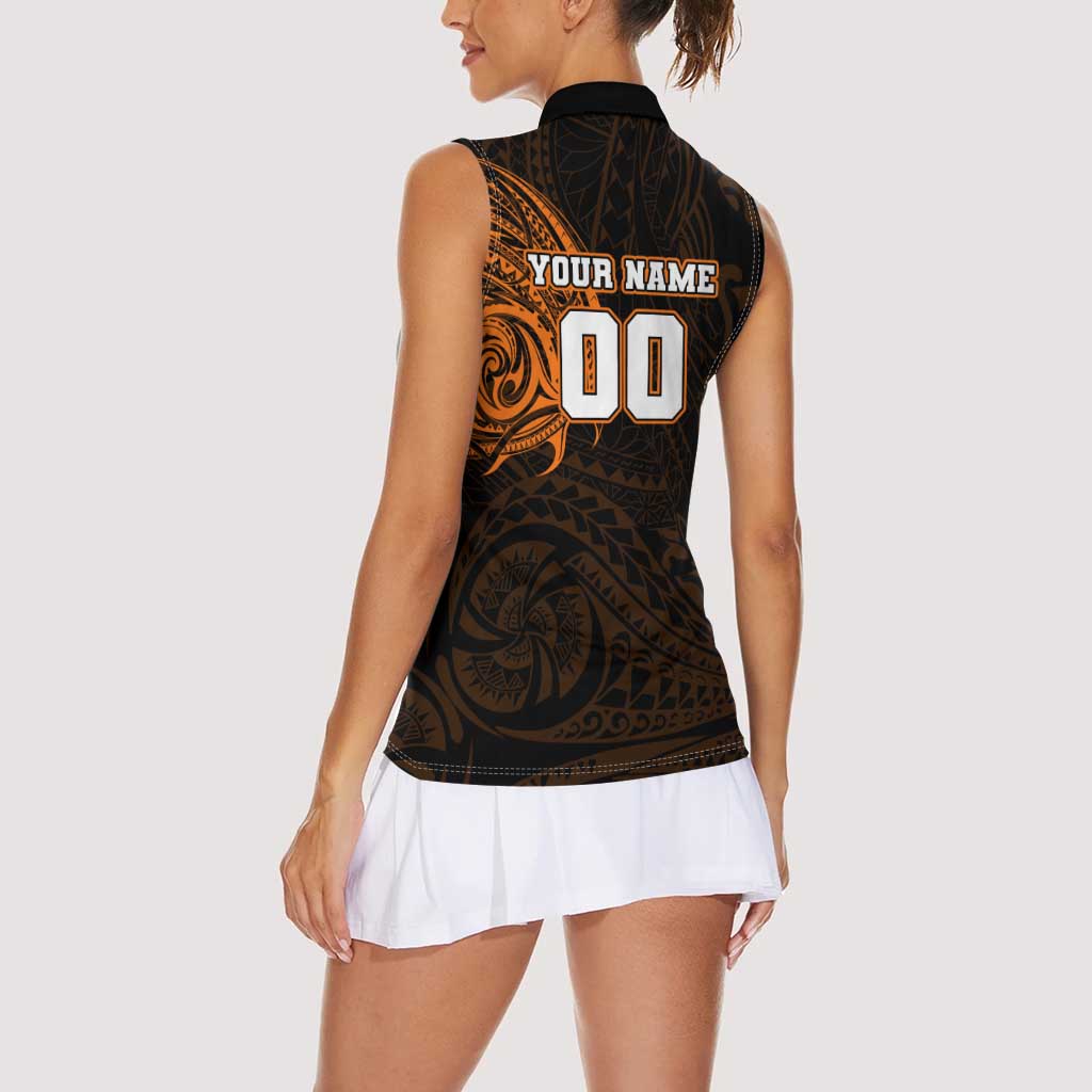 Personalized Wests Tigers Women Sleeveless Polo Shirt Polynesian Tribal Chest and Sleeve Tattoo