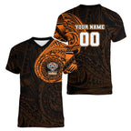 Personalized Wests Tigers Women V-Neck T-Shirt Polynesian Tribal Chest and Sleeve Tattoo