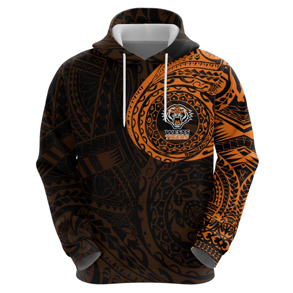 Personalized Wests Tigers Zip Hoodie Polynesian Tribal Chest and Sleeve Tattoo