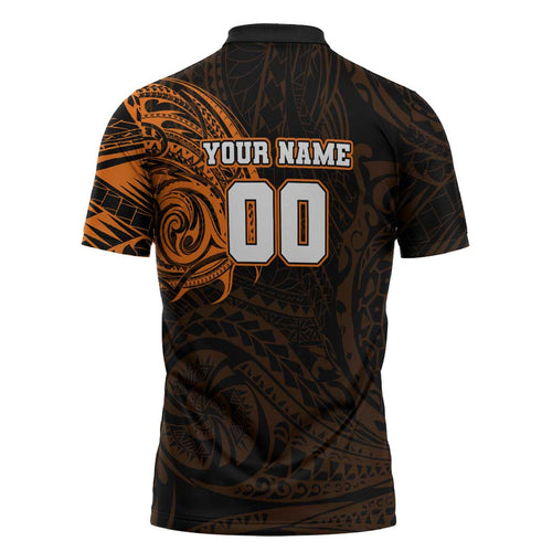 Personalized Wests Tigers Zipper Polo Shirt Polynesian Tribal Chest and Sleeve Tattoo