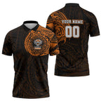 Personalized Wests Tigers Zipper Polo Shirt Polynesian Tribal Chest and Sleeve Tattoo