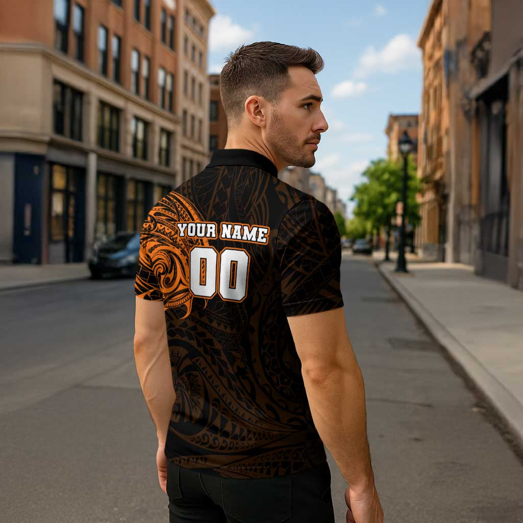 Personalized Wests Tigers Zipper Polo Shirt Polynesian Tribal Chest and Sleeve Tattoo