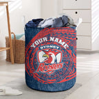 Personalized Sydney Roosters Laundry Basket Polynesian Tribal Chest and Sleeve Tattoo