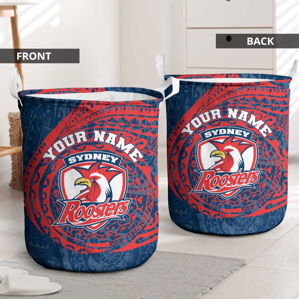 Personalized Sydney Roosters Laundry Basket Polynesian Tribal Chest and Sleeve Tattoo