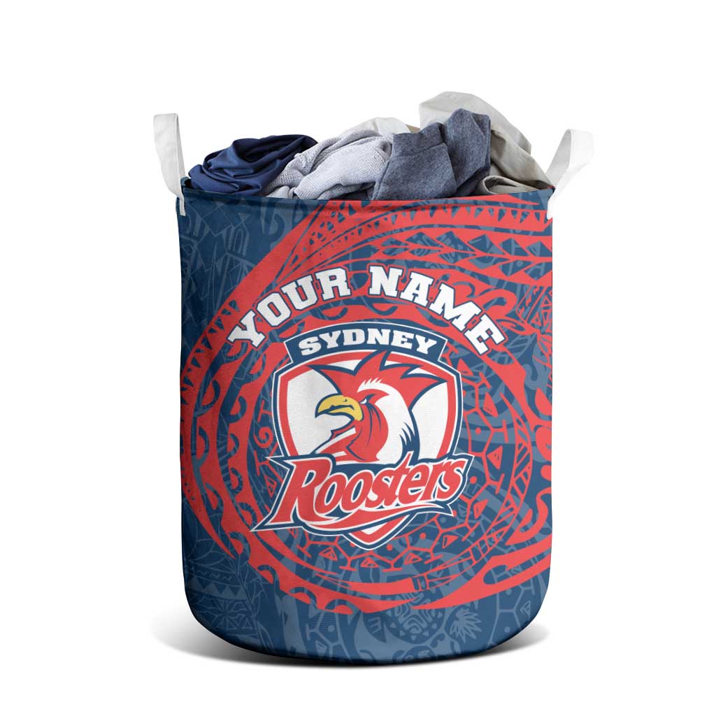 Personalized Sydney Roosters Laundry Basket Polynesian Tribal Chest and Sleeve Tattoo