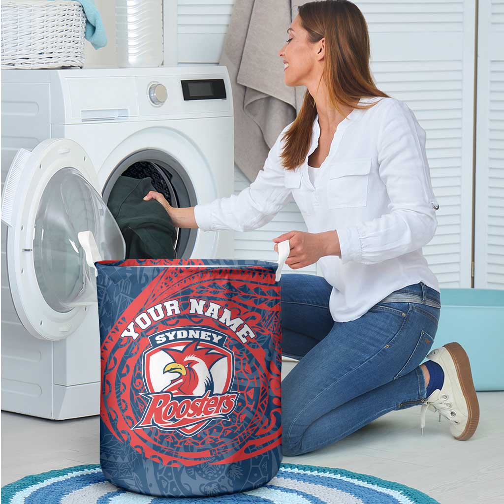 Personalized Sydney Roosters Laundry Basket Polynesian Tribal Chest and Sleeve Tattoo