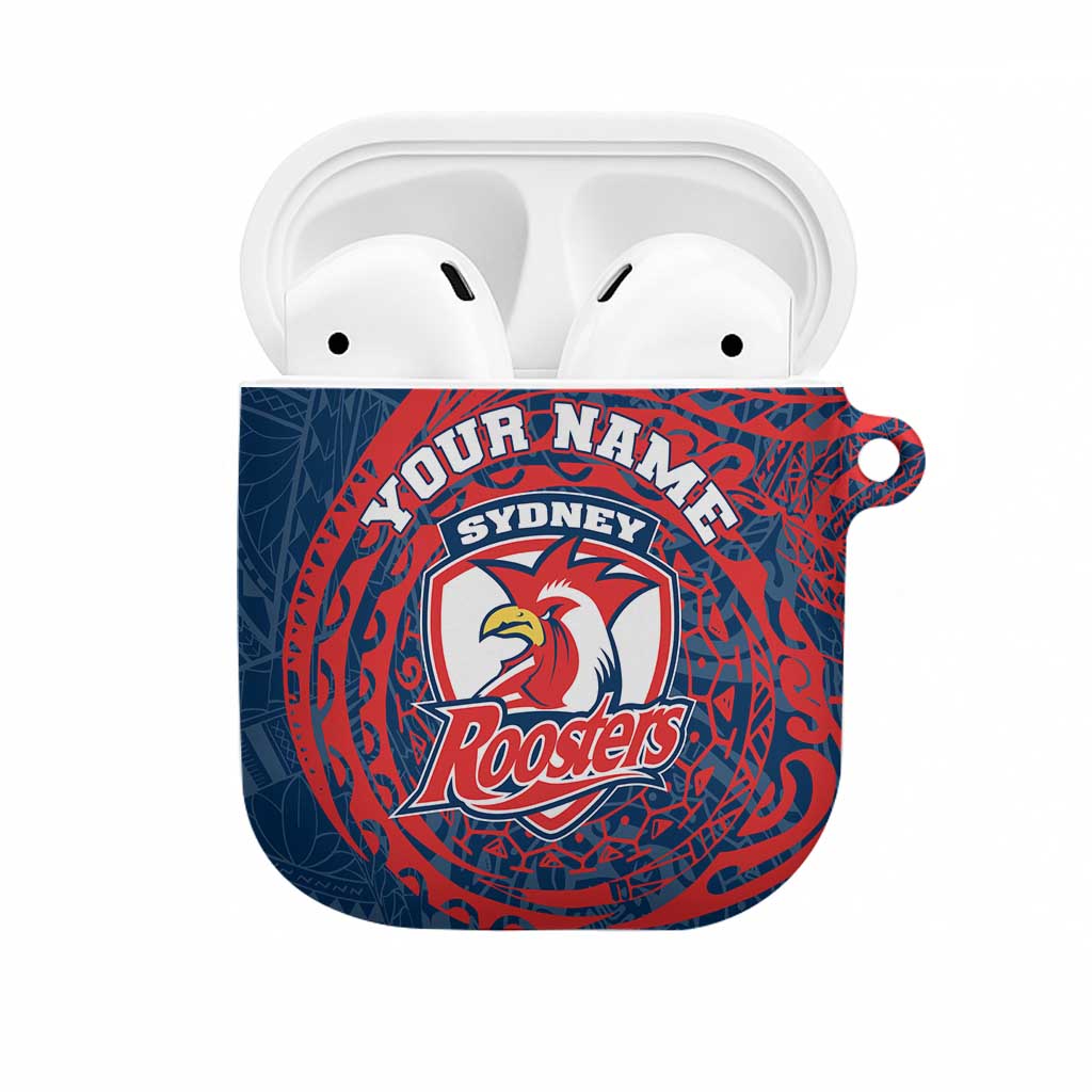 Personalized Sydney Roosters AirPods Case Polynesian Tribal Chest and Sleeve Tattoo