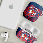 Personalized Sydney Roosters AirPods Case Polynesian Tribal Chest and Sleeve Tattoo