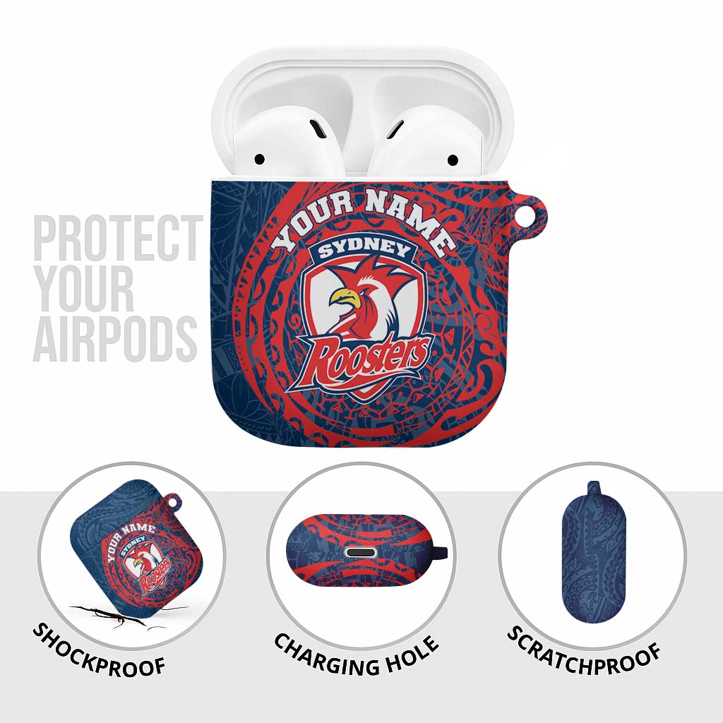 Personalized Sydney Roosters AirPods Case Polynesian Tribal Chest and Sleeve Tattoo