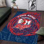 Personalized Sydney Roosters Area Rug Polynesian Tribal Chest and Sleeve Tattoo