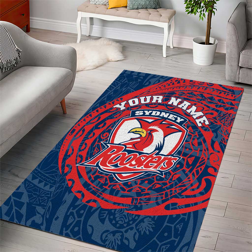Personalized Sydney Roosters Area Rug Polynesian Tribal Chest and Sleeve Tattoo