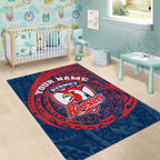 Personalized Sydney Roosters Area Rug Polynesian Tribal Chest and Sleeve Tattoo