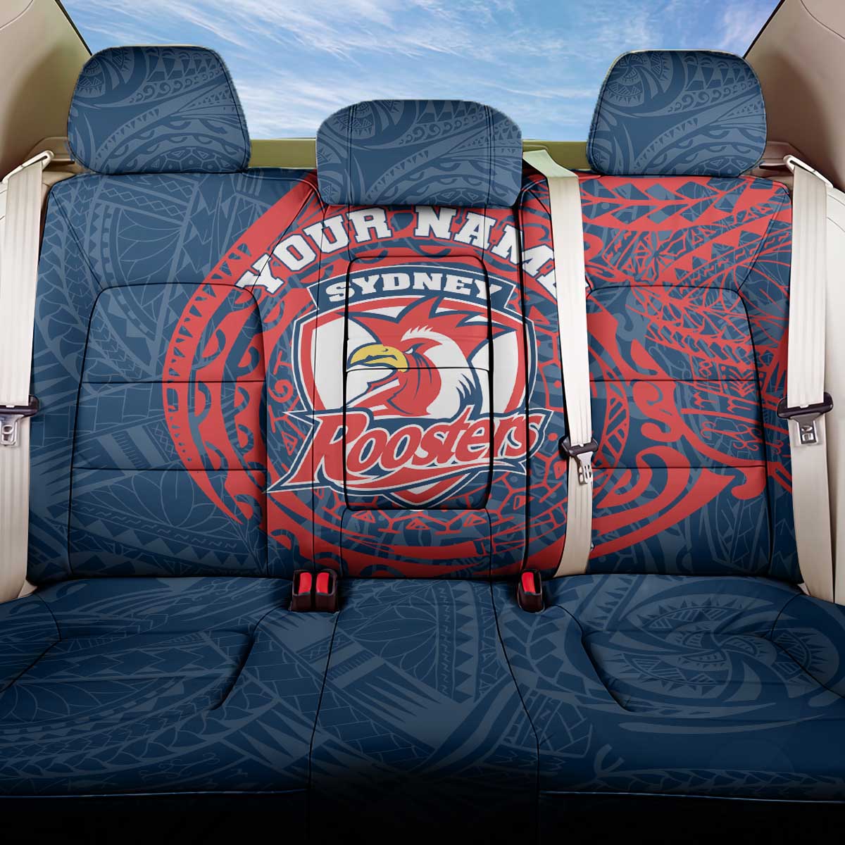 Personalized Sydney Roosters Back Car Seat Cover Polynesian Tribal Chest and Sleeve Tattoo