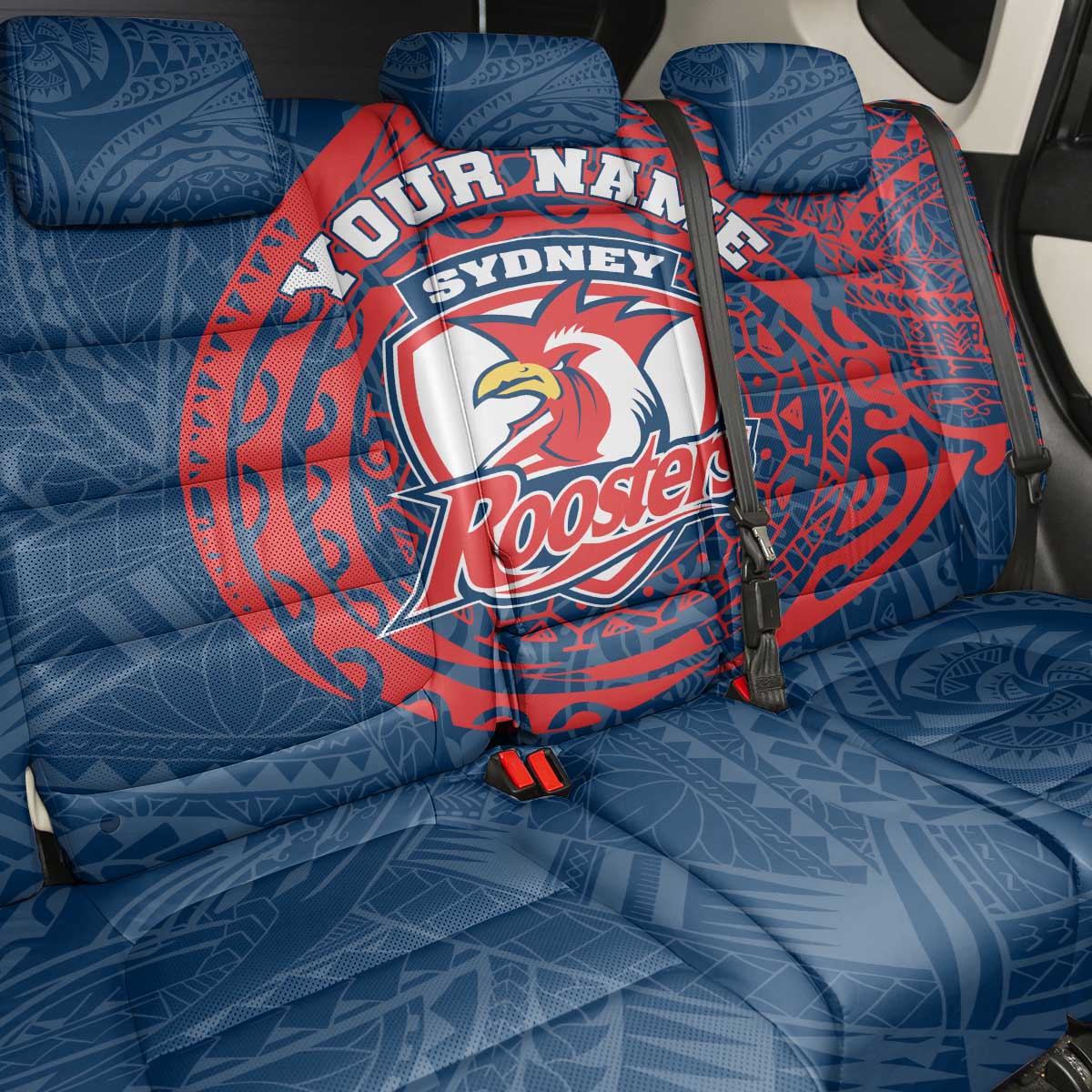 Personalized Sydney Roosters Back Car Seat Cover Polynesian Tribal Chest and Sleeve Tattoo