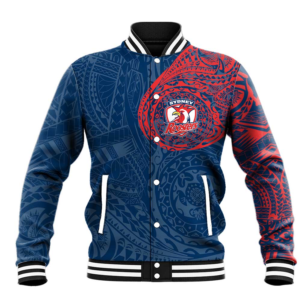 Personalized Sydney Roosters Baseball Jacket Polynesian Tribal Chest and Sleeve Tattoo
