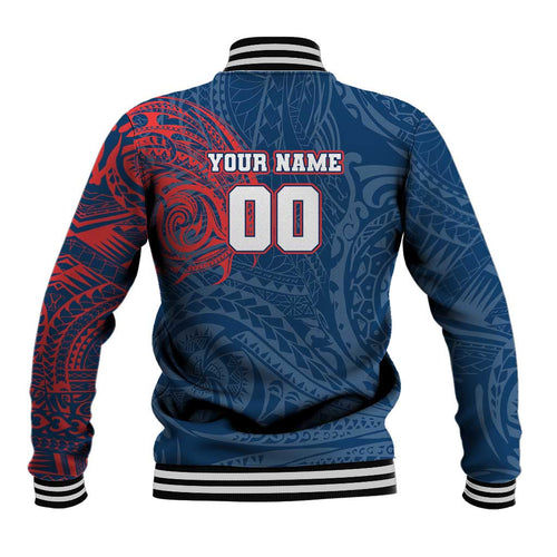 Personalized Sydney Roosters Baseball Jacket Polynesian Tribal Chest and Sleeve Tattoo
