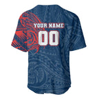 Personalized Sydney Roosters Baseball Jersey Polynesian Tribal Chest and Sleeve Tattoo