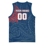 Personalized Sydney Roosters Basketball Jersey Polynesian Tribal Chest and Sleeve Tattoo