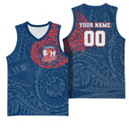 Personalized Sydney Roosters Basketball Jersey Polynesian Tribal Chest and Sleeve Tattoo