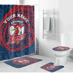 Personalized Sydney Roosters Bathroom Set Polynesian Tribal Chest and Sleeve Tattoo
