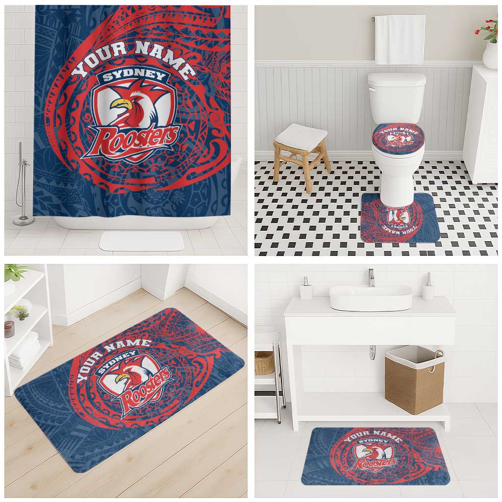 Personalized Sydney Roosters Bathroom Set Polynesian Tribal Chest and Sleeve Tattoo