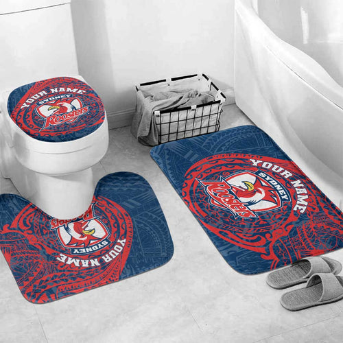 Personalized Sydney Roosters Bathroom Set Polynesian Tribal Chest and Sleeve Tattoo