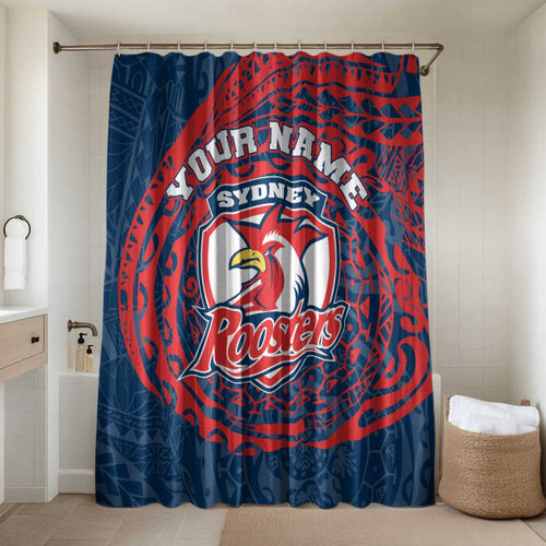 Personalized Sydney Roosters Bathroom Set Polynesian Tribal Chest and Sleeve Tattoo
