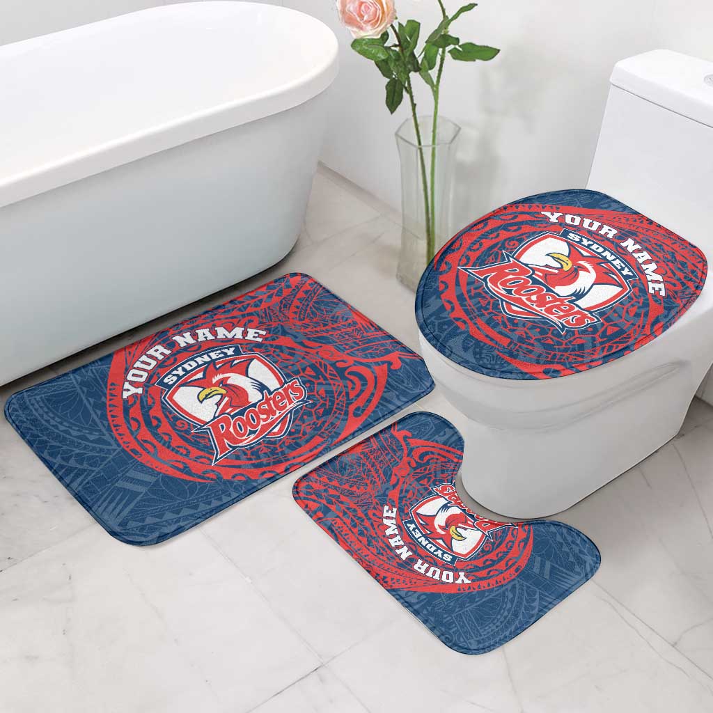 Personalized Sydney Roosters Bathroom Set Polynesian Tribal Chest and Sleeve Tattoo