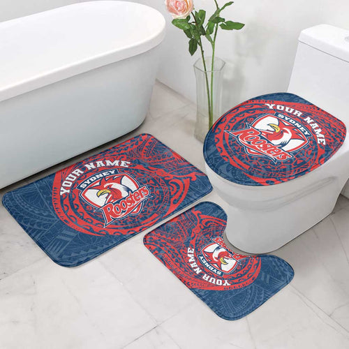 Personalized Sydney Roosters Bathroom Set Polynesian Tribal Chest and Sleeve Tattoo