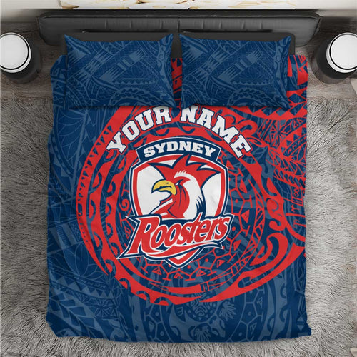 Personalized Sydney Roosters Bedding Set Polynesian Tribal Chest and Sleeve Tattoo