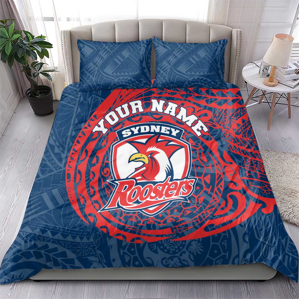 Personalized Sydney Roosters Bedding Set Polynesian Tribal Chest and Sleeve Tattoo